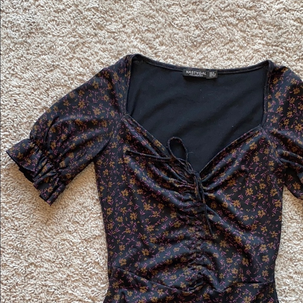 Nasty Gal Floral Smocked Bodysuit